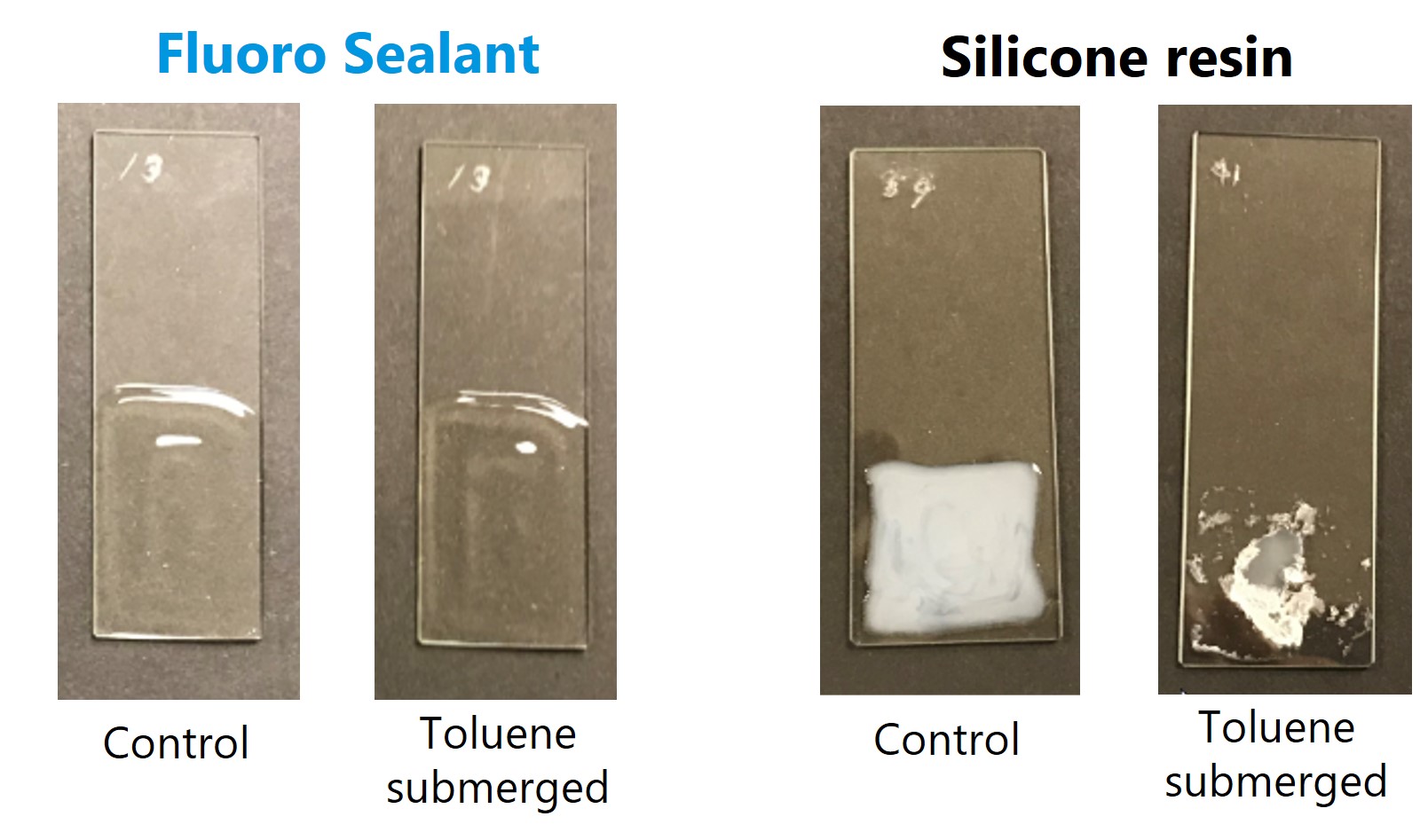 Before and after toluene immersion test